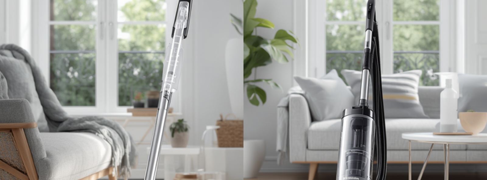 Bagged and bagless vacuum cleaners in a modern living room