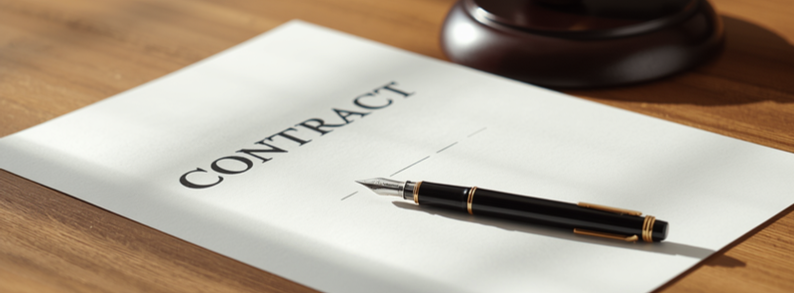 Contract document and gavel on a desk, representing terms of use