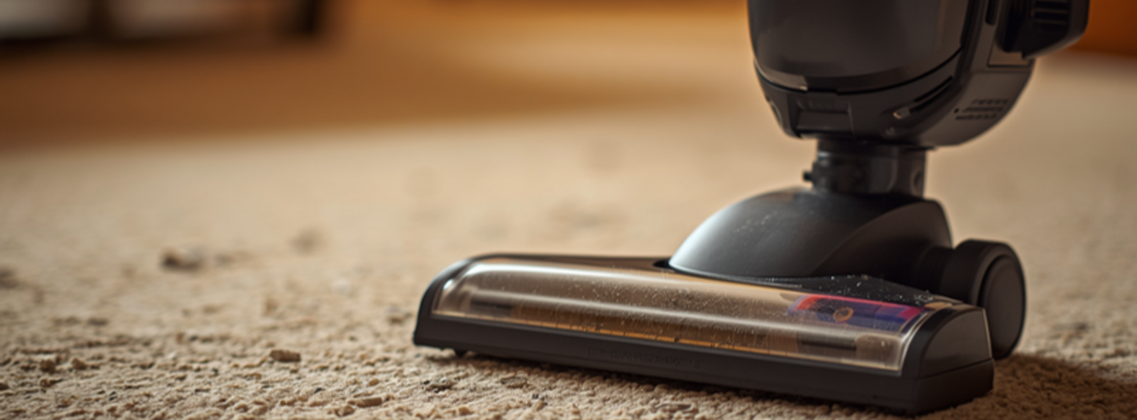Upright vacuum cleaner on carpet, illustrating vacuum losing suction